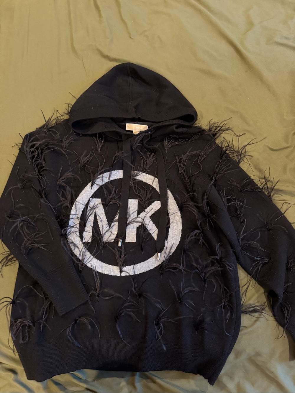 Michaels Black Feather-Trim Pullover with Logo Detail